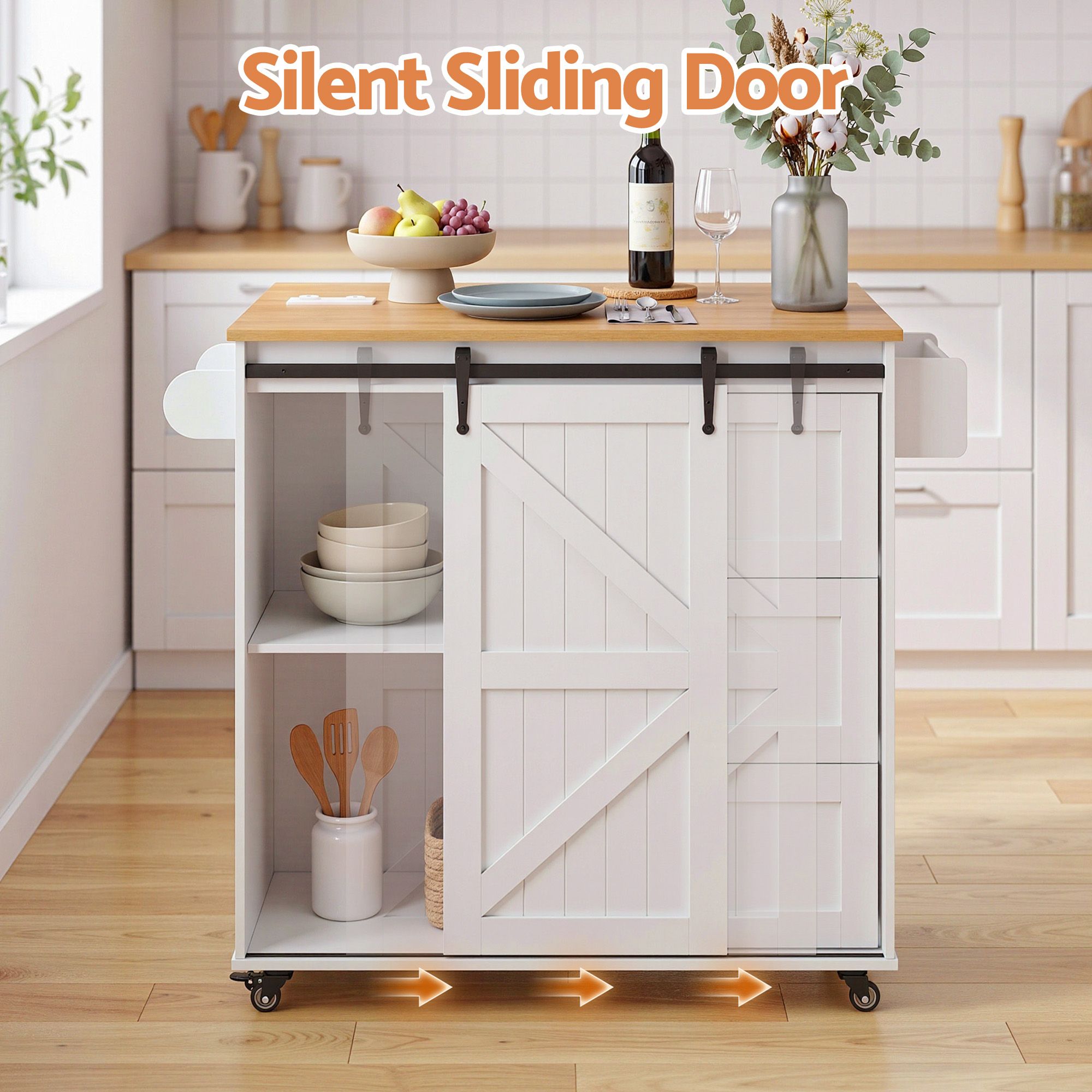 Artiss Kitchen Island Trolley Rolling Serving Cart Storage Drawer Cabinet 100cm