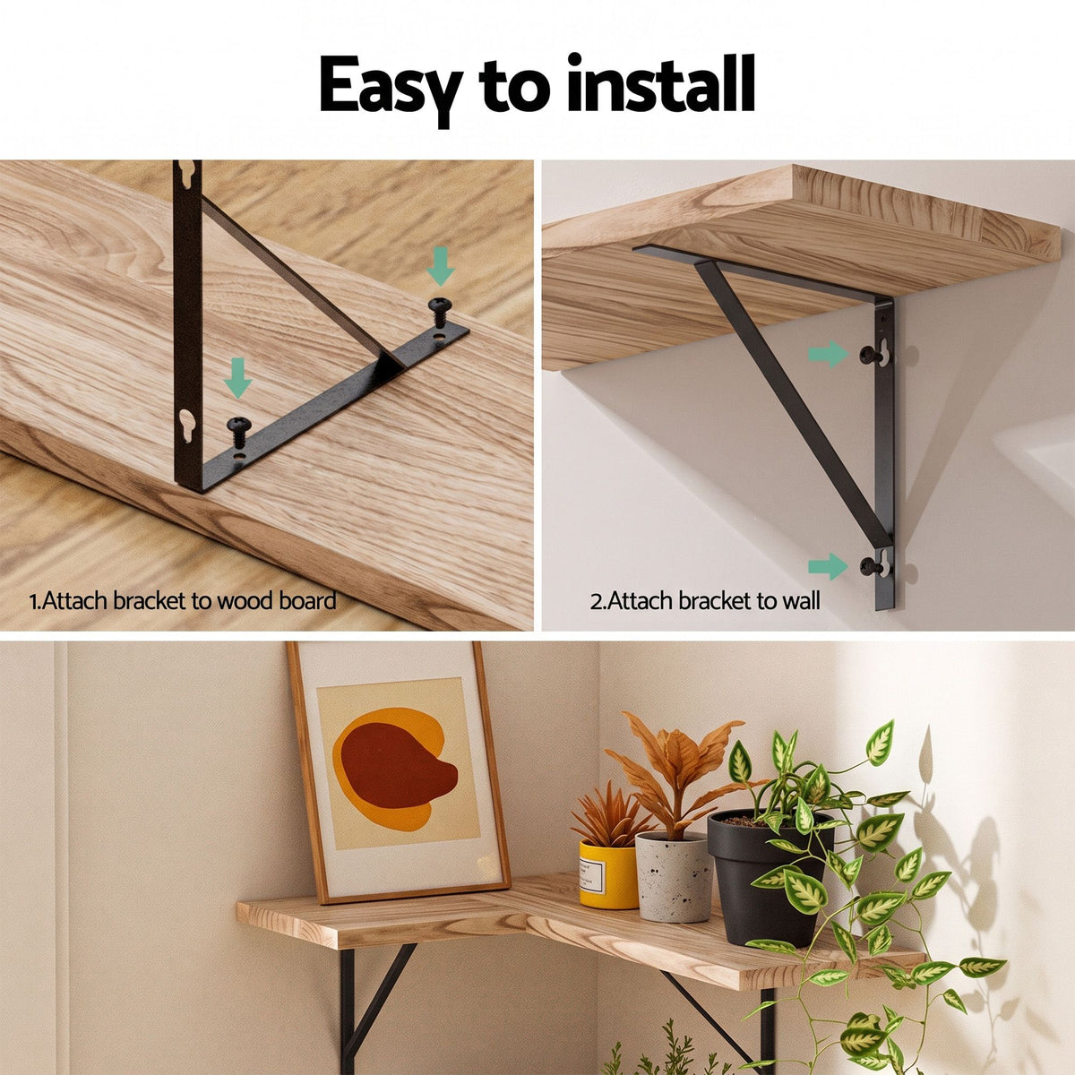 Artiss 4pc Floating Corner Wall Shelves Paulownia Wood 40cm Display Shelf Set