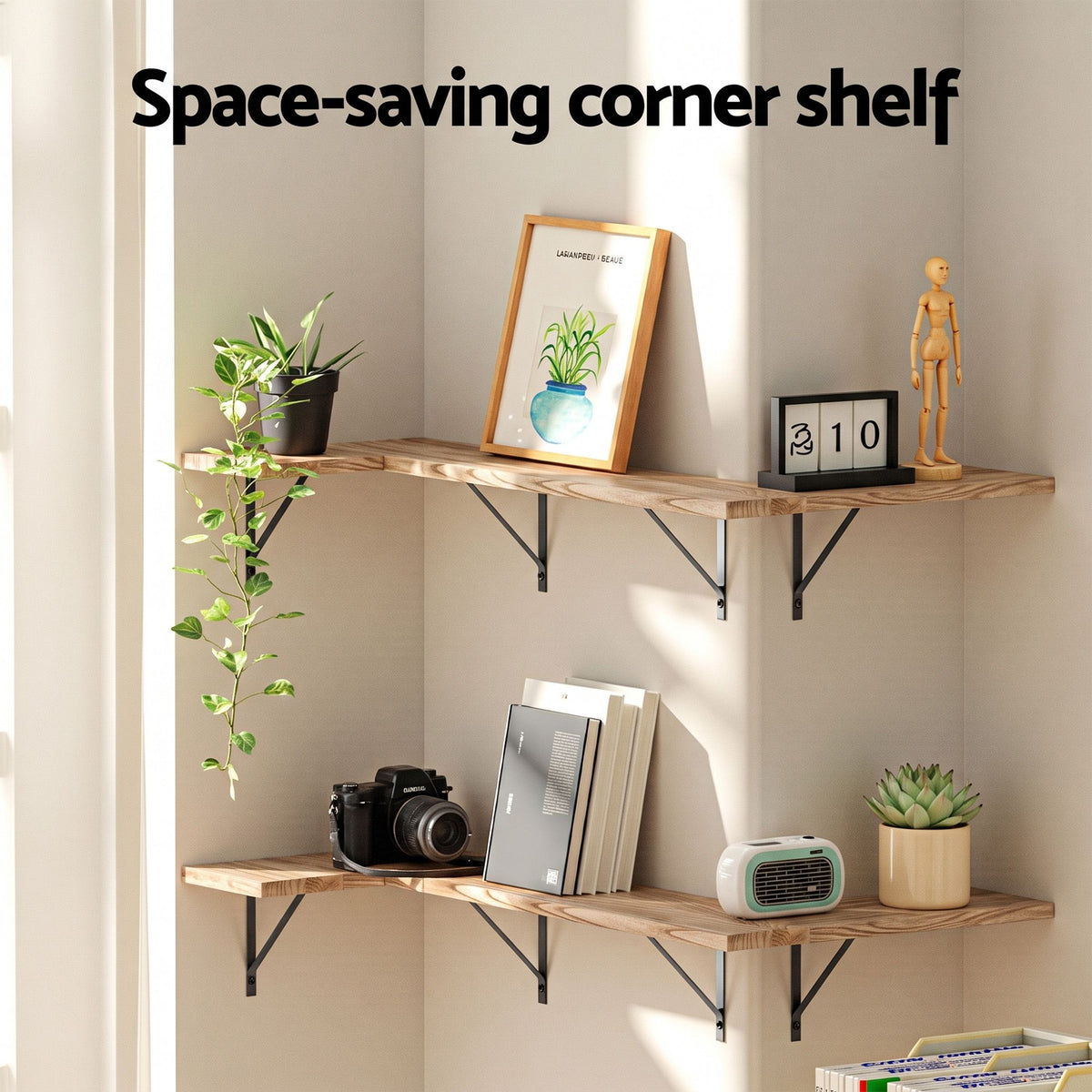 Artiss 4pc Floating Corner Wall Shelves Paulownia Wood 40cm Display Shelf Set