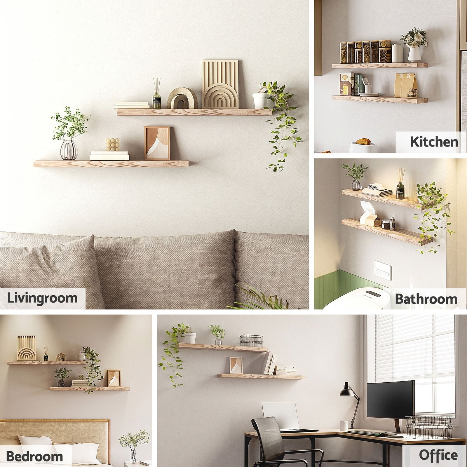 Artiss Floating Wall Shelf Set of 2 Wood 90CM
