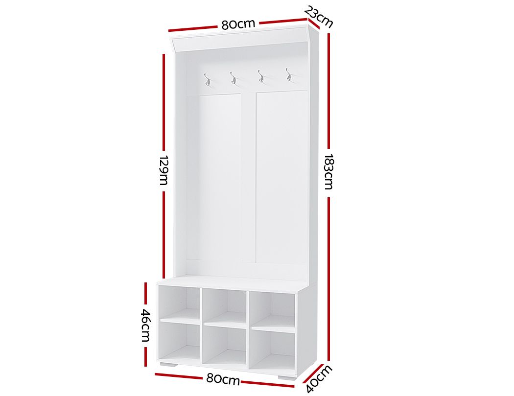 Artiss Shoe Rack Cabinet Hall Tree Coat Rack 180CM White