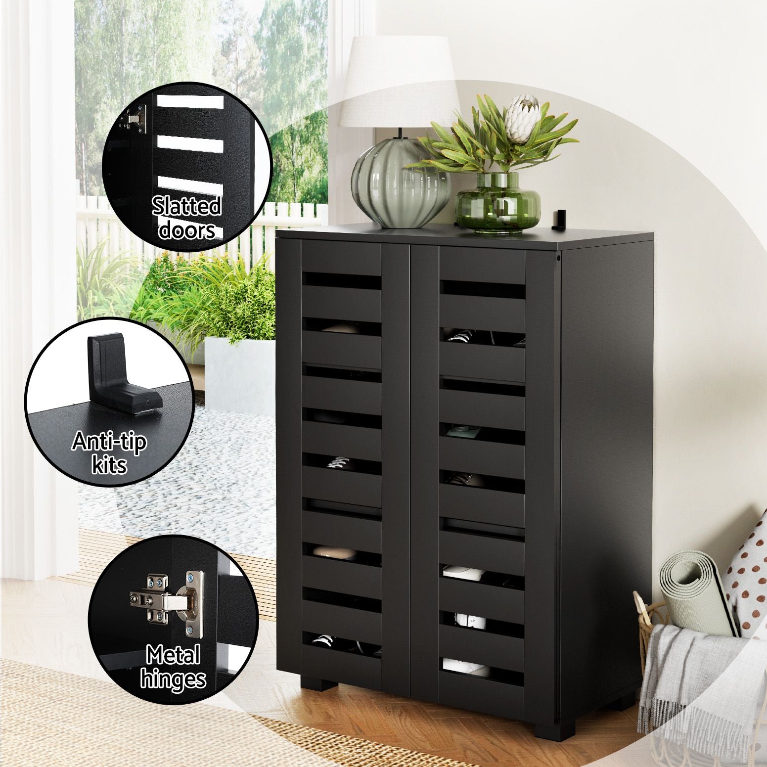 Shoe Rack Storage Cabinet 20 Pairs 5-tier Black Alster
