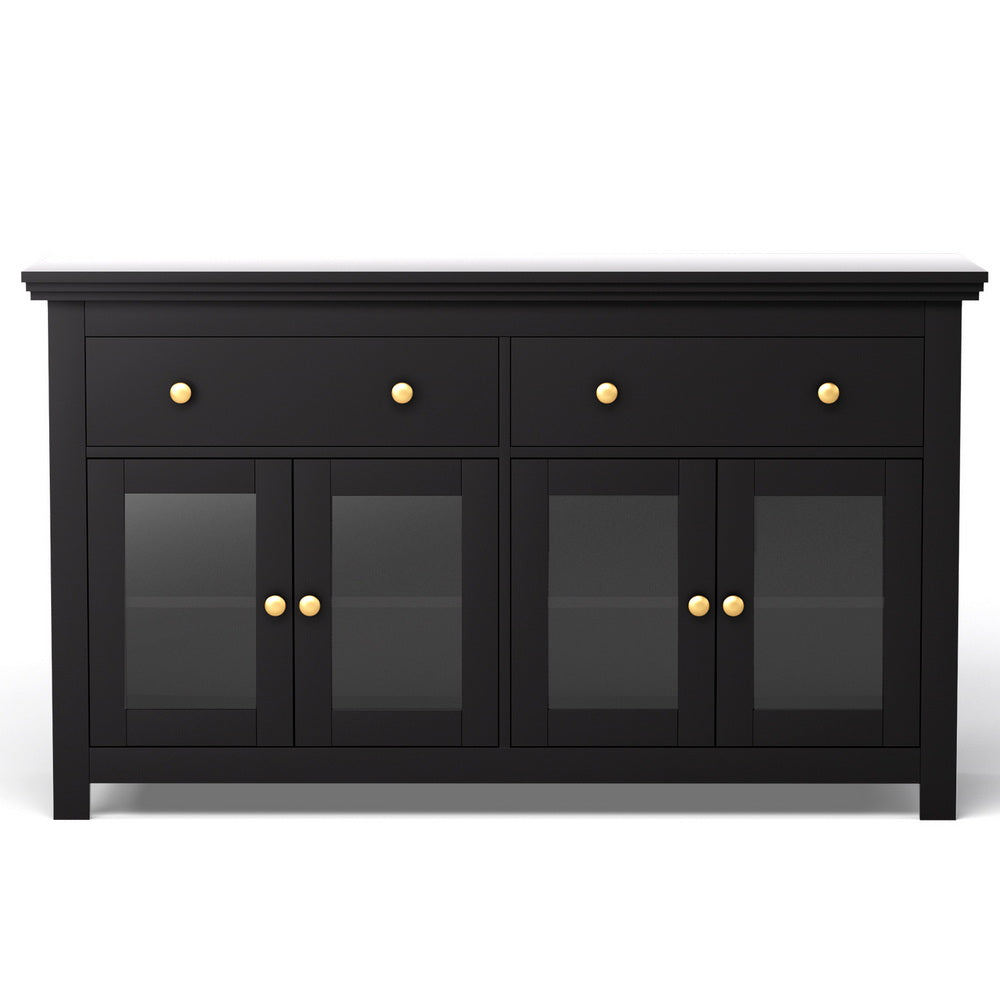 Buffet Sideboard Storage Cabinet Kitchen Cupboard Clear Door Drawer Black