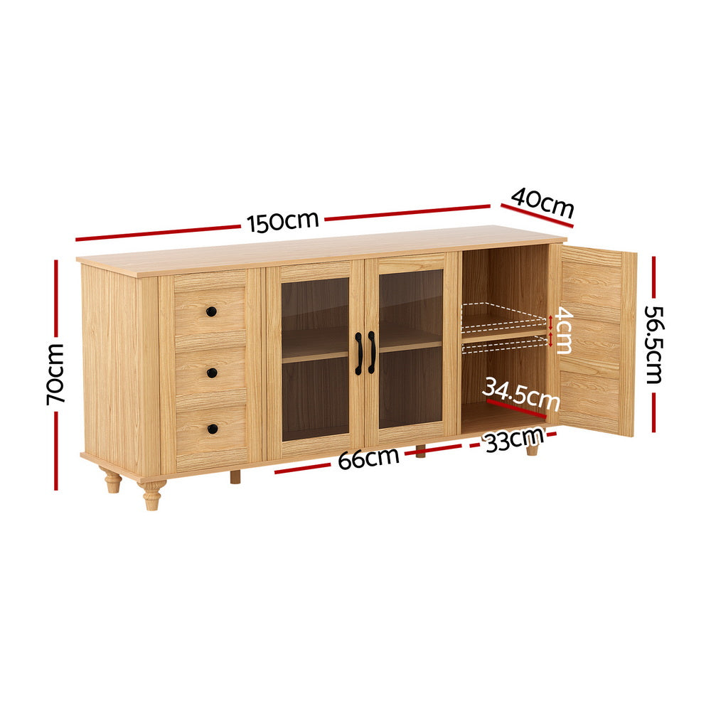 Buffet Sideboard Storage Cabinet Kitchen Cupboard Faux Drawer 150CM Pine