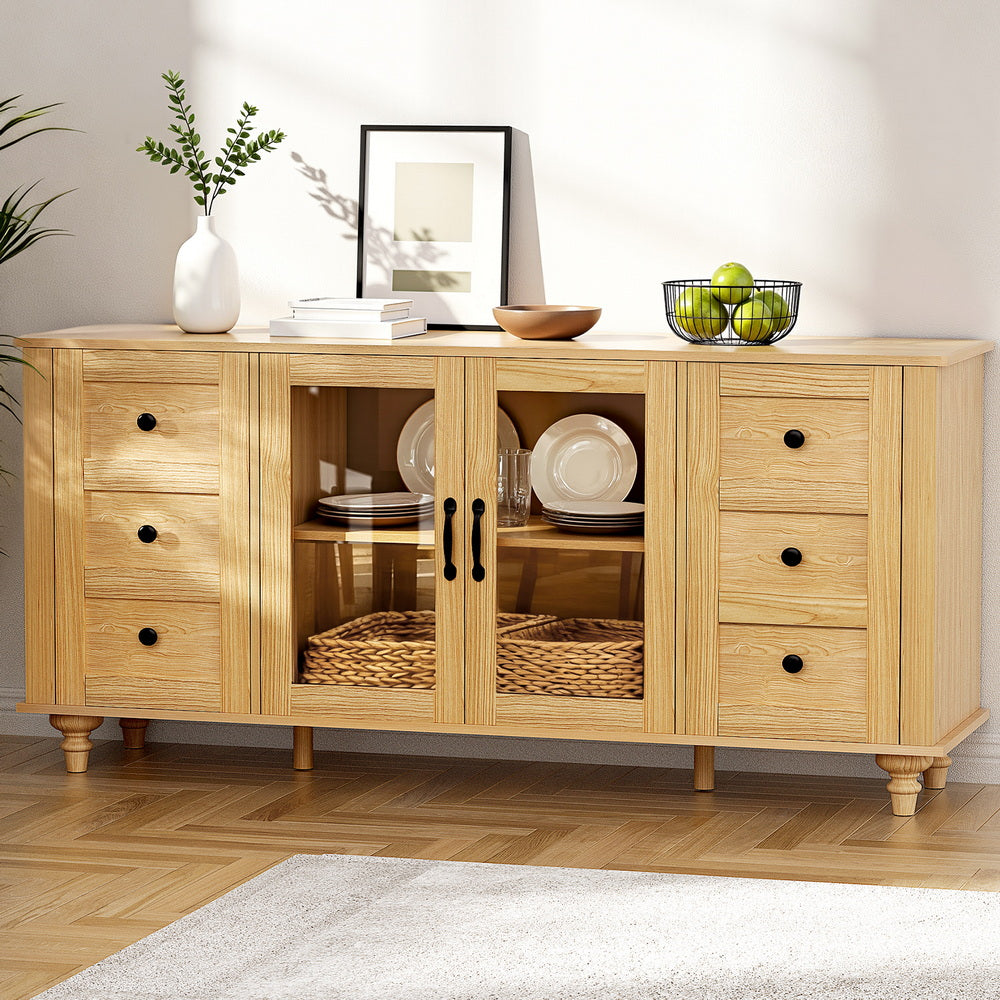 Buffet Sideboard Storage Cabinet Kitchen Cupboard Faux Drawer 150CM Pine