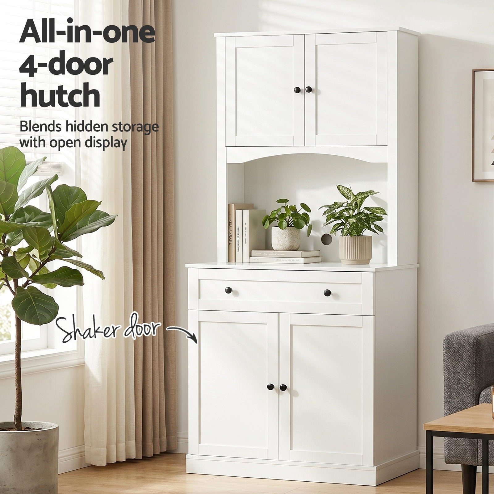 2x Buffet Sideboard Hutch Pantry Cabinet Kitchen Storage BEINI White