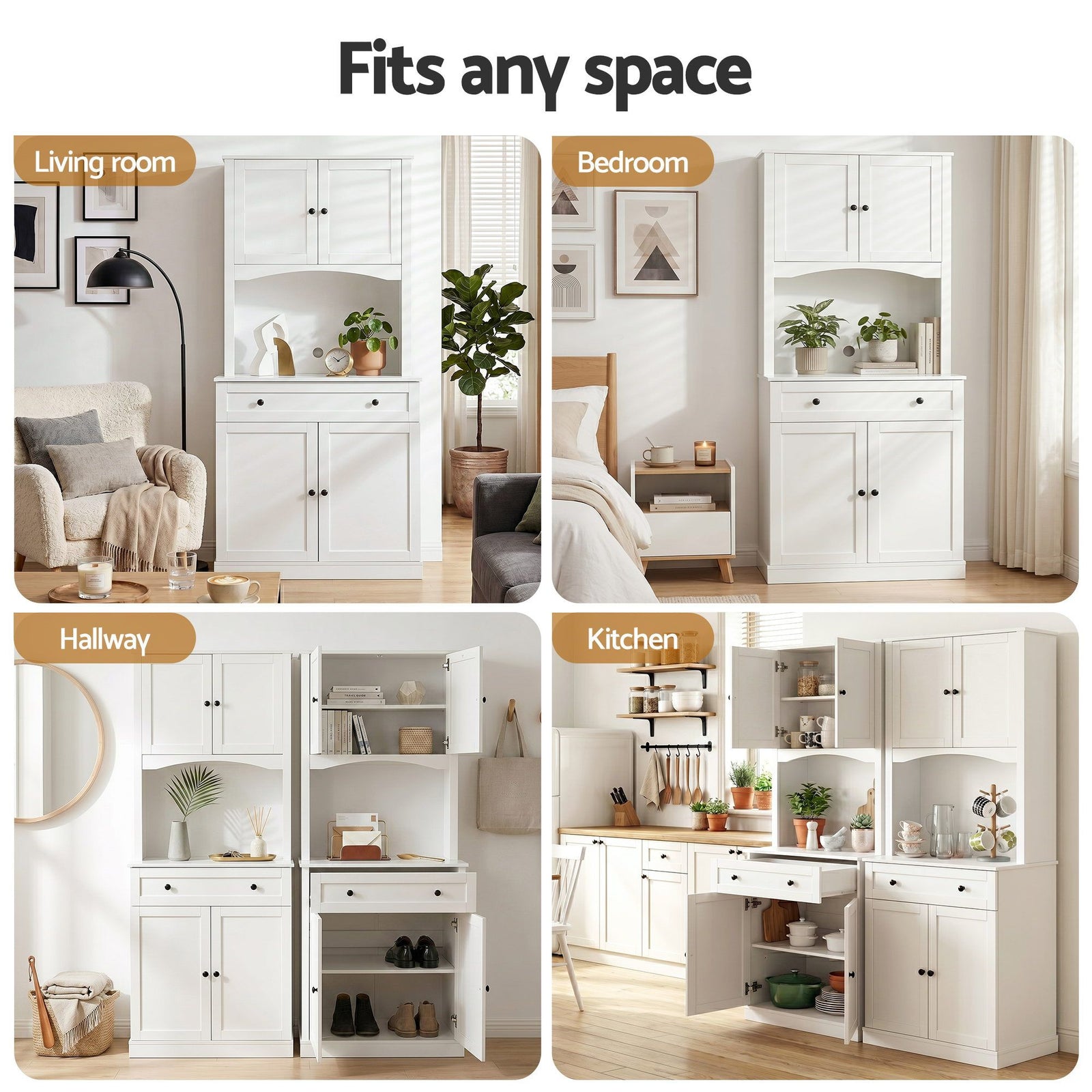 2x Buffet Sideboard Hutch Pantry Cabinet Kitchen Storage BEINI White