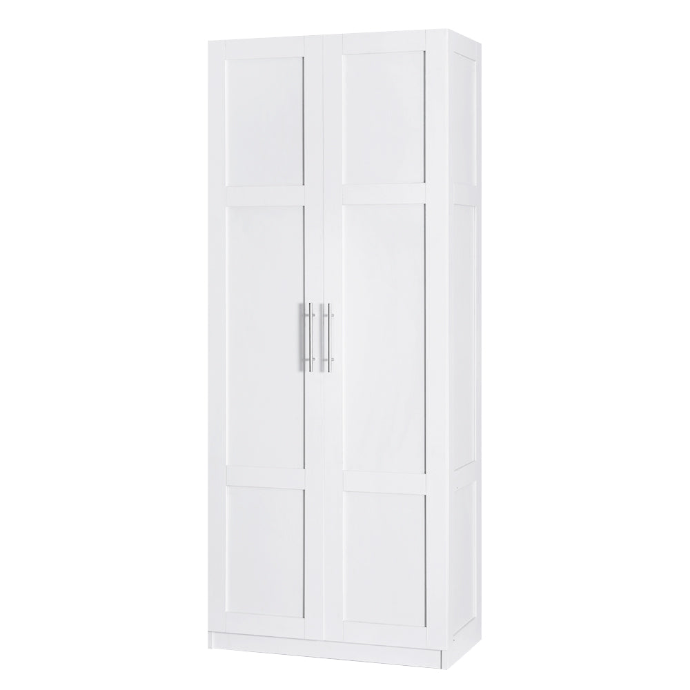 180cm Tall 2 Door Storage Cupboard 4 Adjustable Shelves White Pantry Cabinet