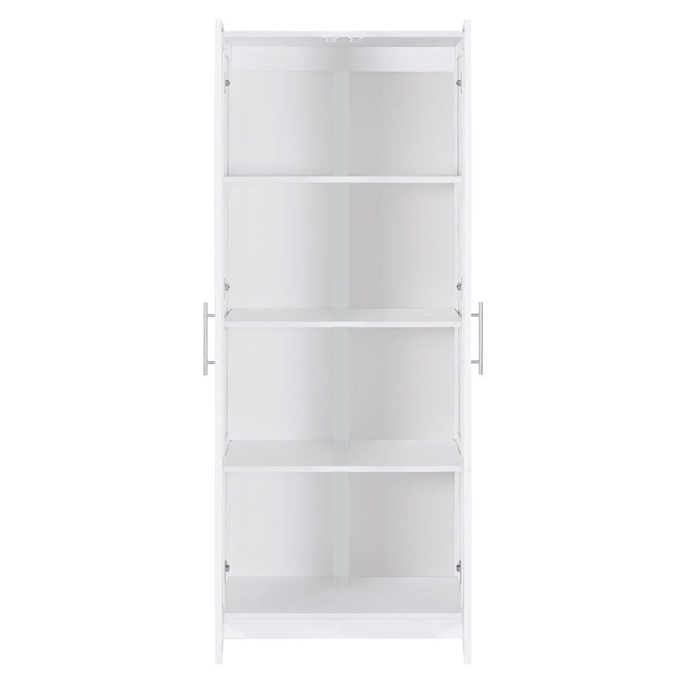 180cm Tall 2 Door Storage Cupboard 4 Adjustable Shelves White Pantry Cabinet