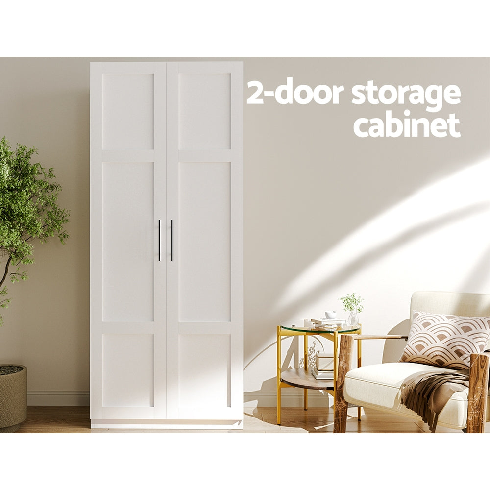 180cm Tall 2 Door Storage Cupboard 4 Adjustable Shelves White Pantry Cabinet