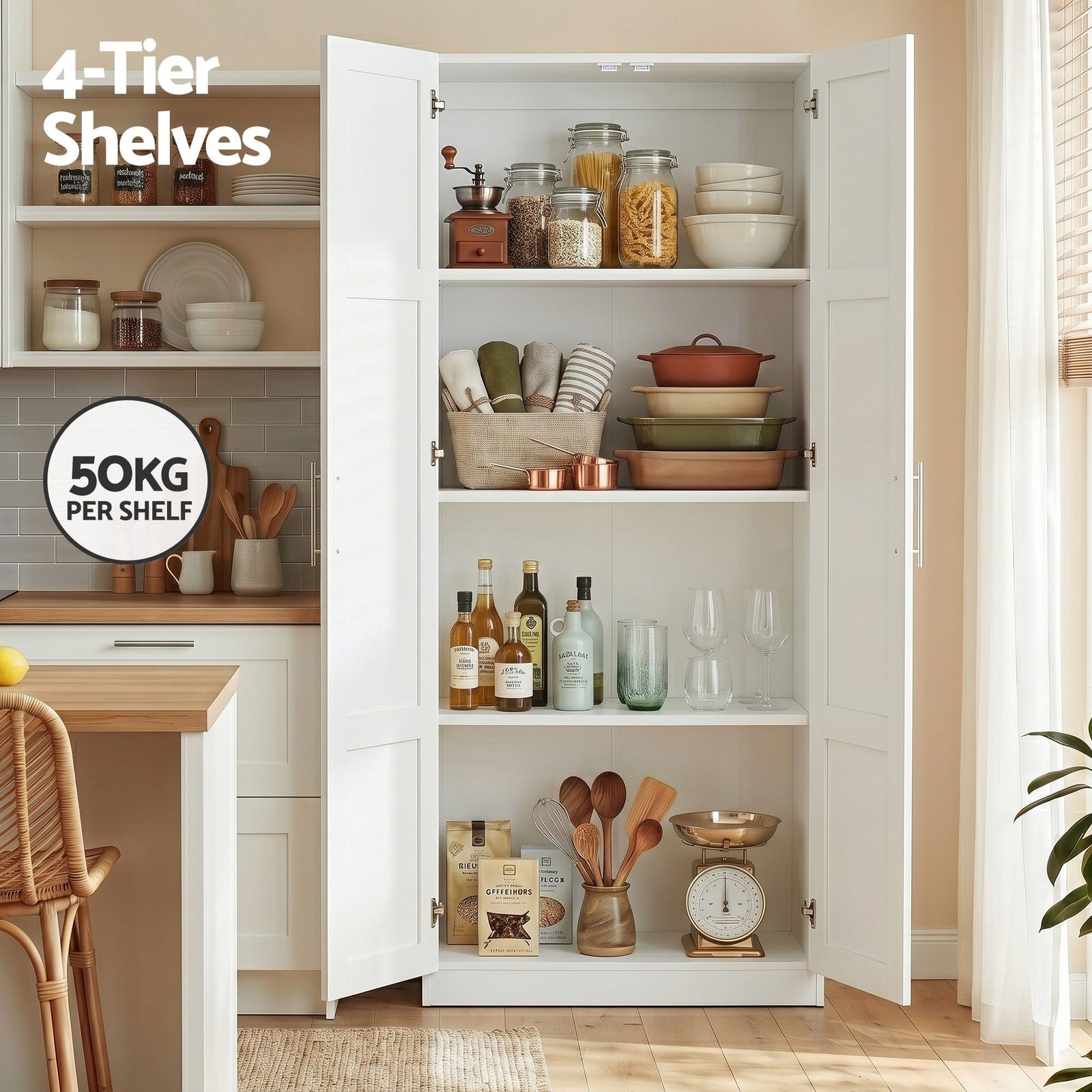 2x Buffet Sideboard Cabinet Pantry Hutch Kitchen Storage Organiser White