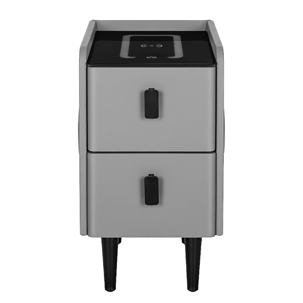Smart Bedside Table 2 Drawers with Wireless Charging Ports LED Grey AIDA