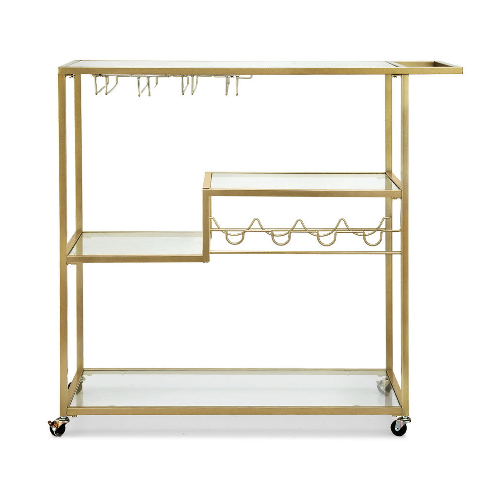Bar Cart Drink Trolley Serving Cocktail Wine Rack Glass Holder 102cm Gold