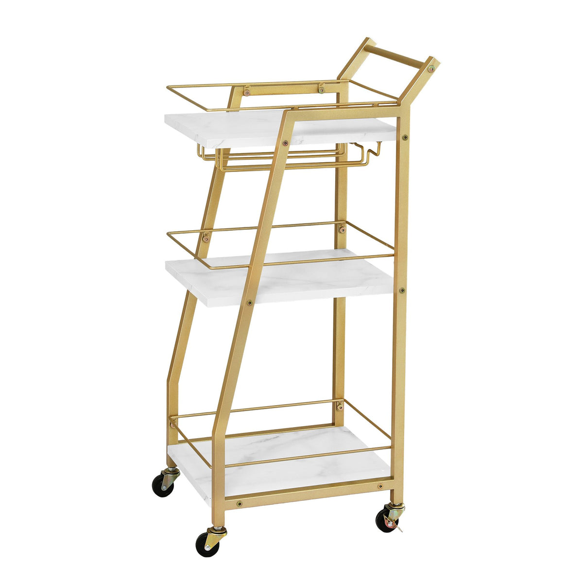 Bar Cart Trolley Kitchen Island Serving Wine Glass Holder Marble 41cm