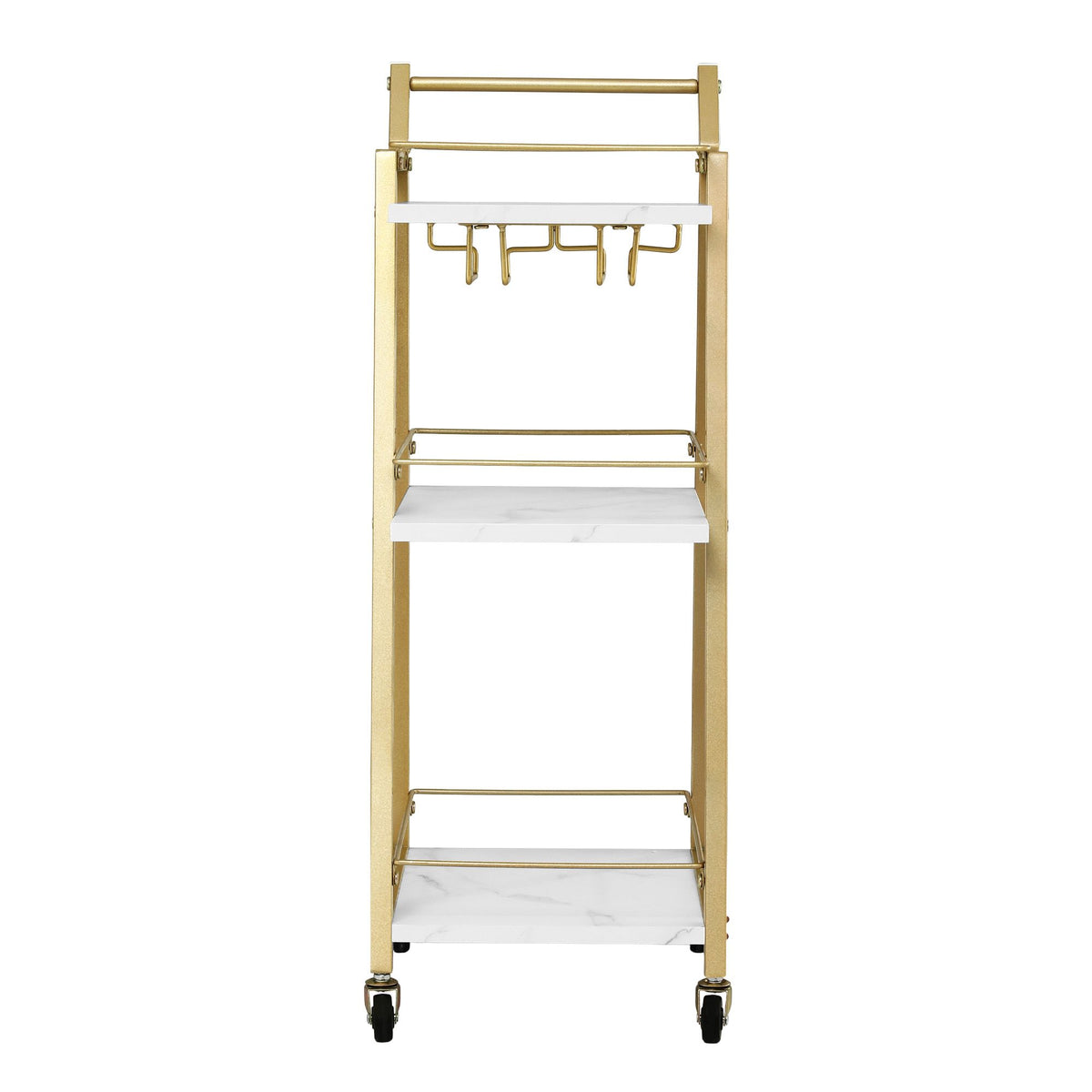 Bar Cart Trolley Kitchen Island Serving Wine Glass Holder Marble 41cm