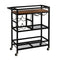 Bar Cart Drinks Trolley Serving Wine Rack Glass Holder 3 Hooks 72cm Black