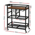 Bar Cart Drinks Trolley Serving Wine Rack Glass Holder 3 Hooks 72cm Black