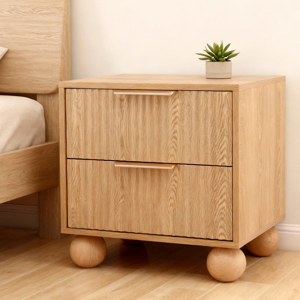 Rattan Bedside Table 2 Drawers Pine
