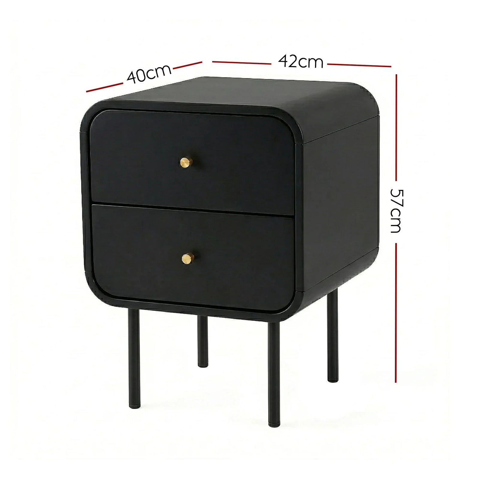 Bedside Table with 2 Drawers, Metal Handles & Sturdy MDF Frame – Black