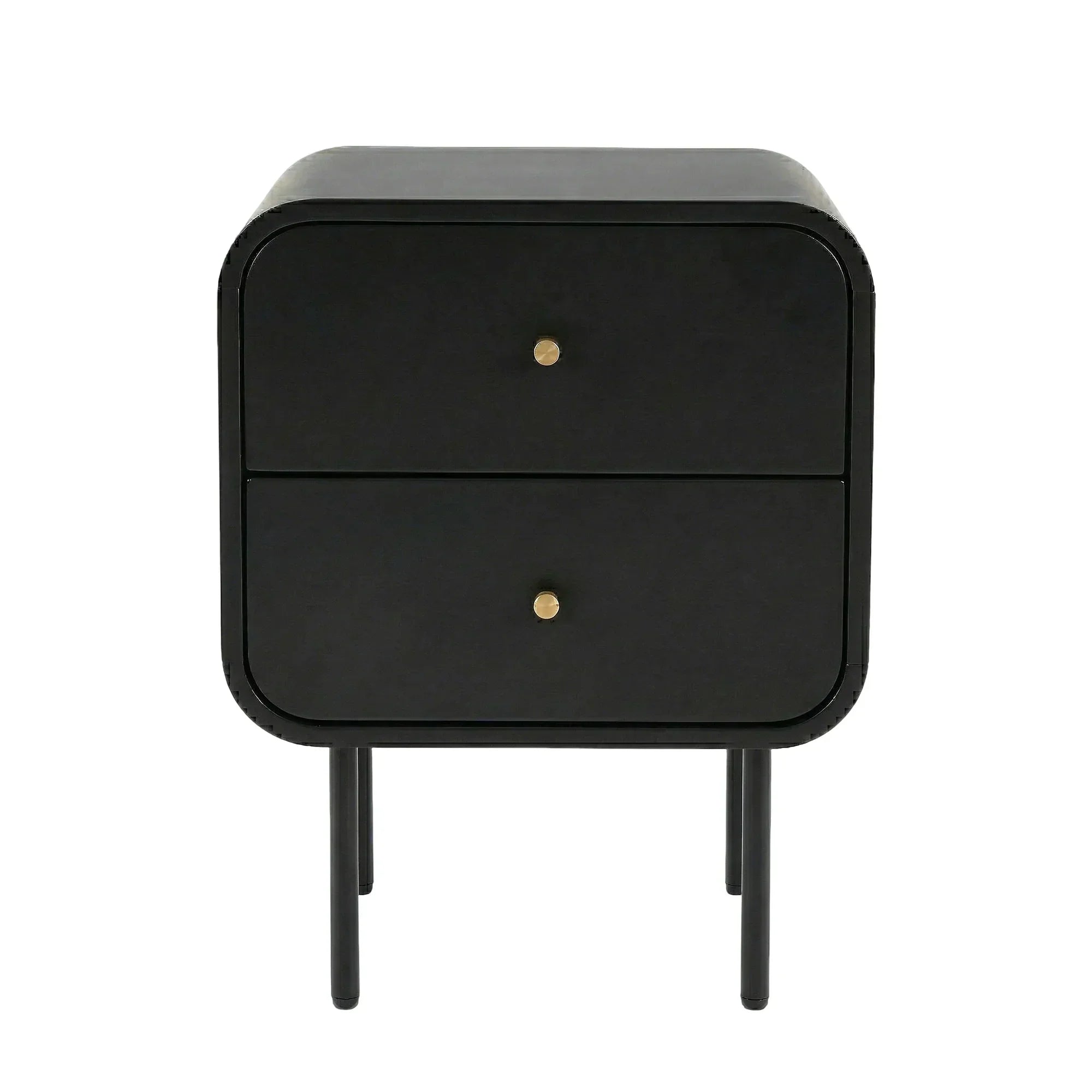 Bedside Table with 2 Drawers, Metal Handles & Sturdy MDF Frame – Black