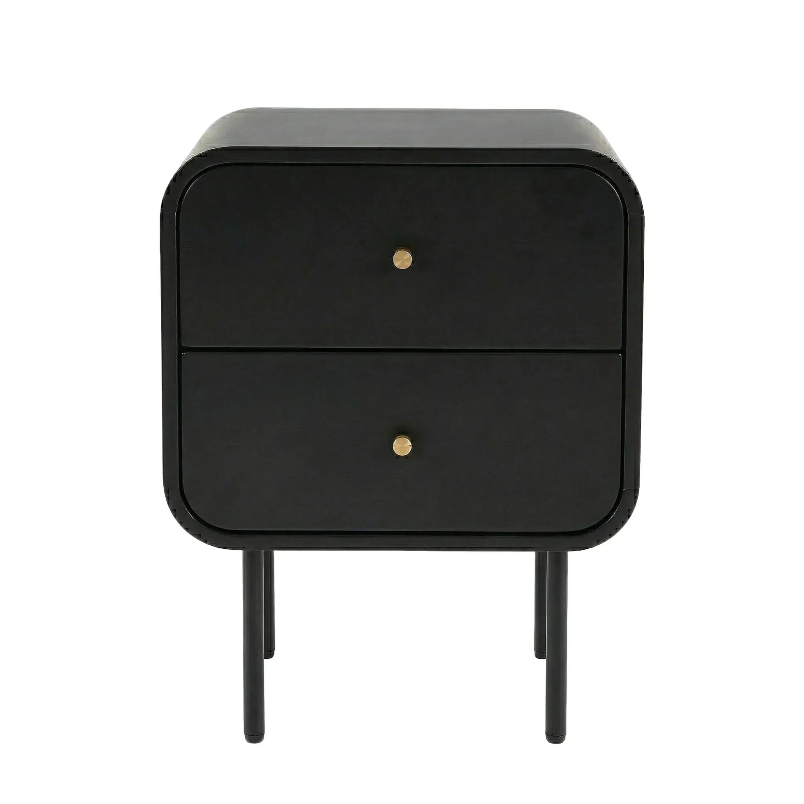 Bedside Table with 2 Drawers, Metal Handles & Sturdy MDF Frame – Black