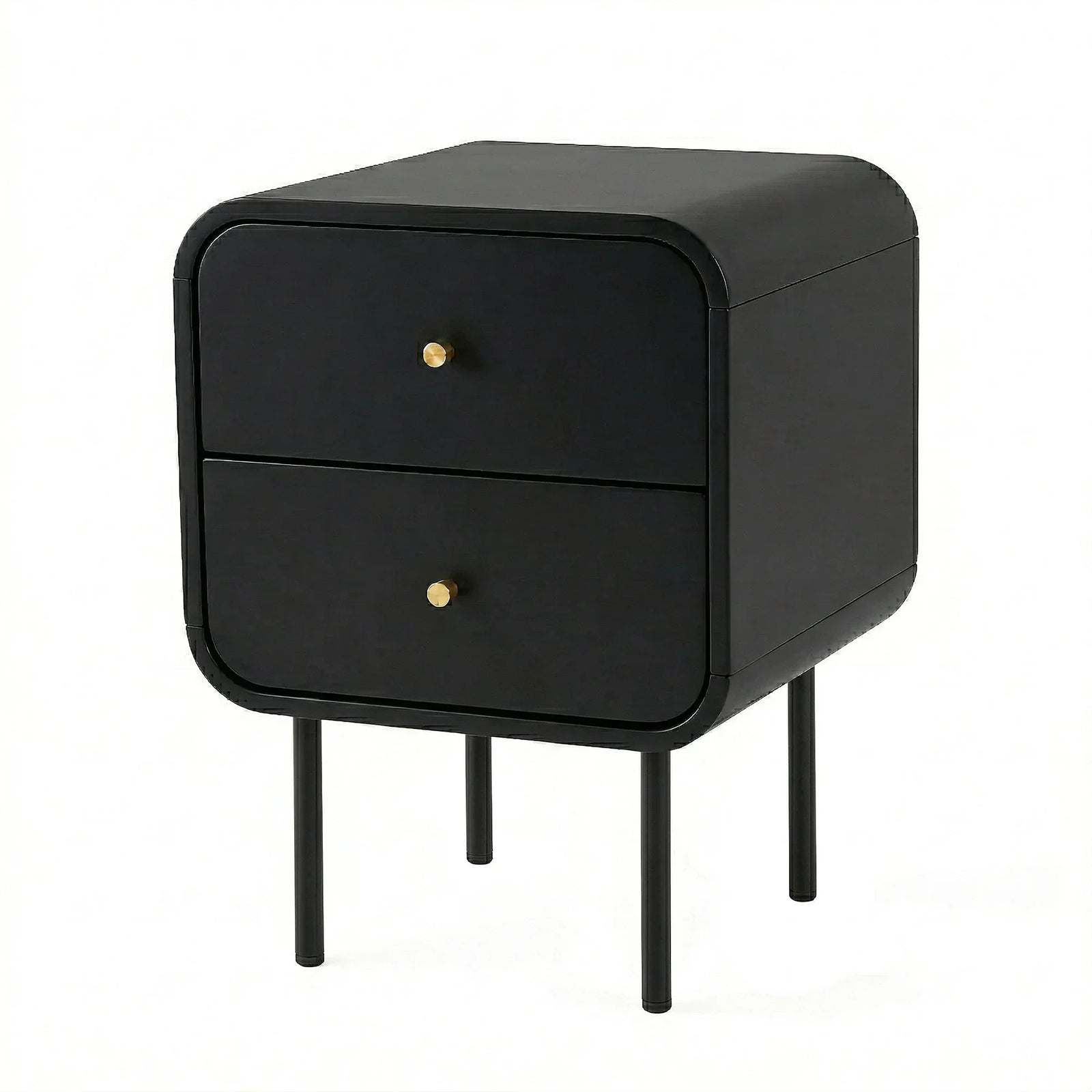 Bedside Table with 2 Drawers, Metal Handles & Sturdy MDF Frame – Black