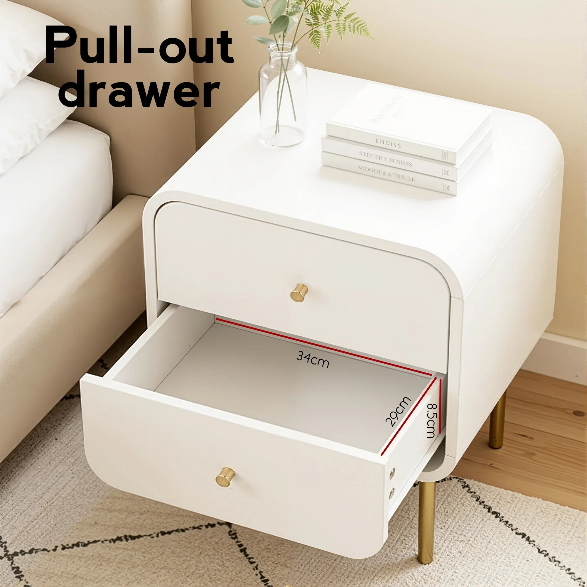 Bedside Table 2 Drawers Side End Table Nightstand White