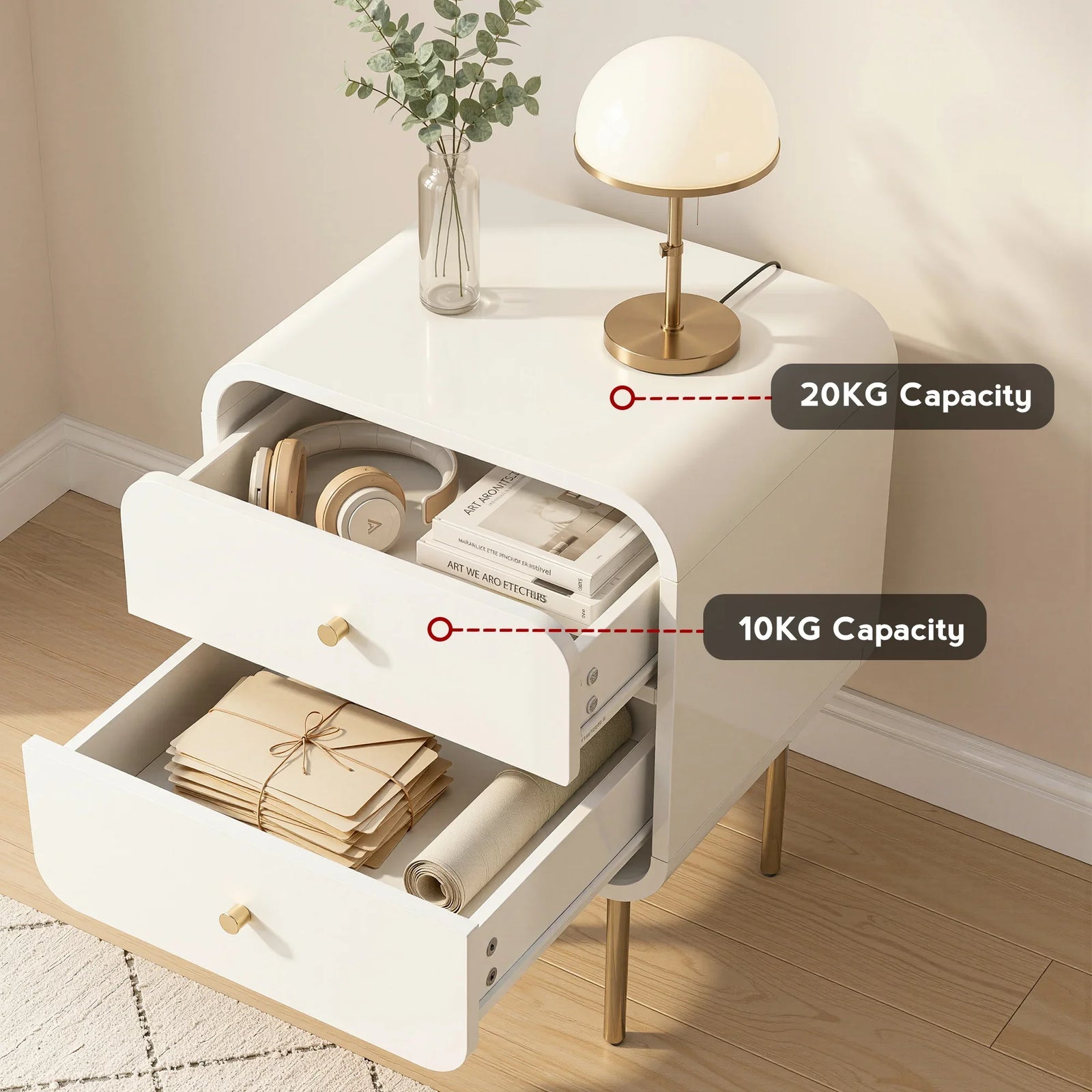 Bedside Table 2 Drawers Side End Table Nightstand White