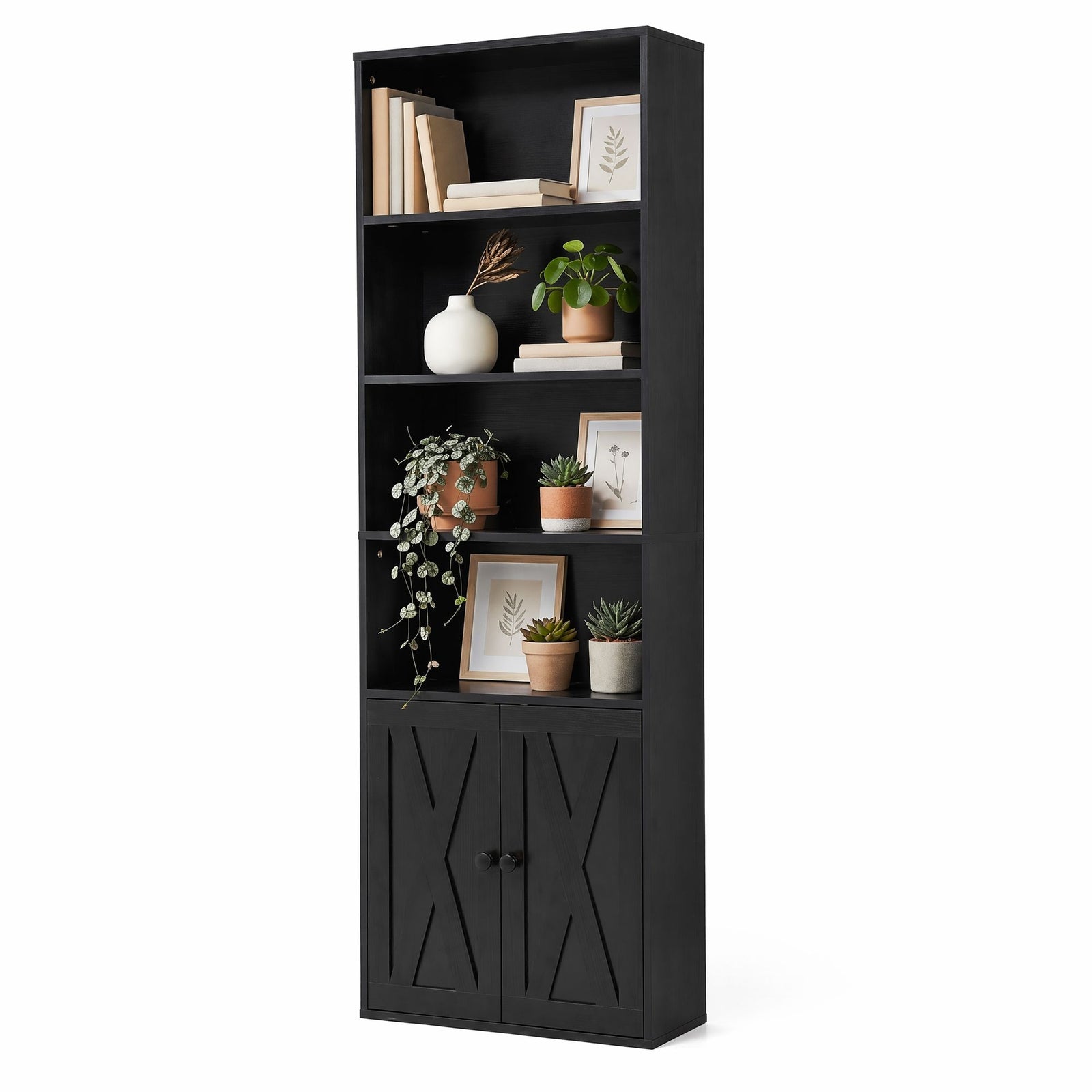 6‑Tier Bookshelf Cabinet – 60×23.5×180cm, Storage Shelves, Anti‑Tip, Black