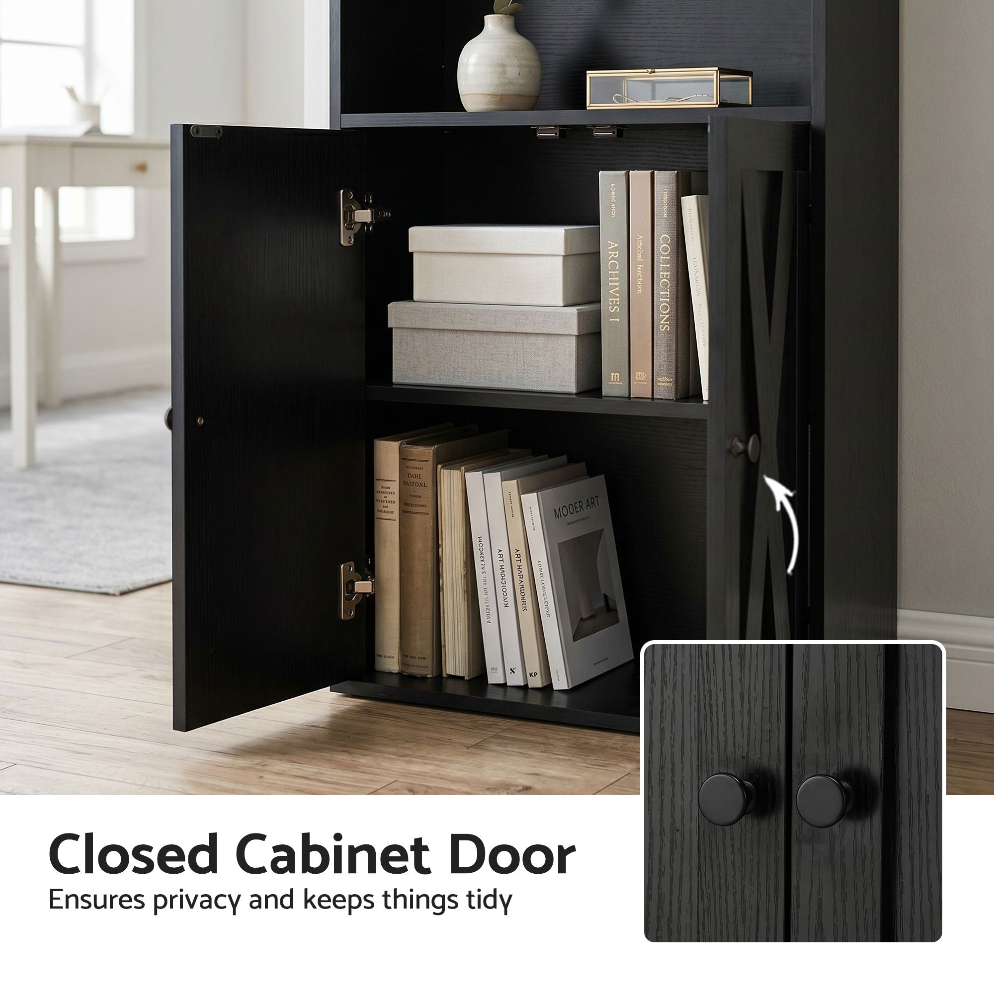 6‑Tier Bookshelf Cabinet – 60×23.5×180cm, Storage Shelves, Anti‑Tip, Black