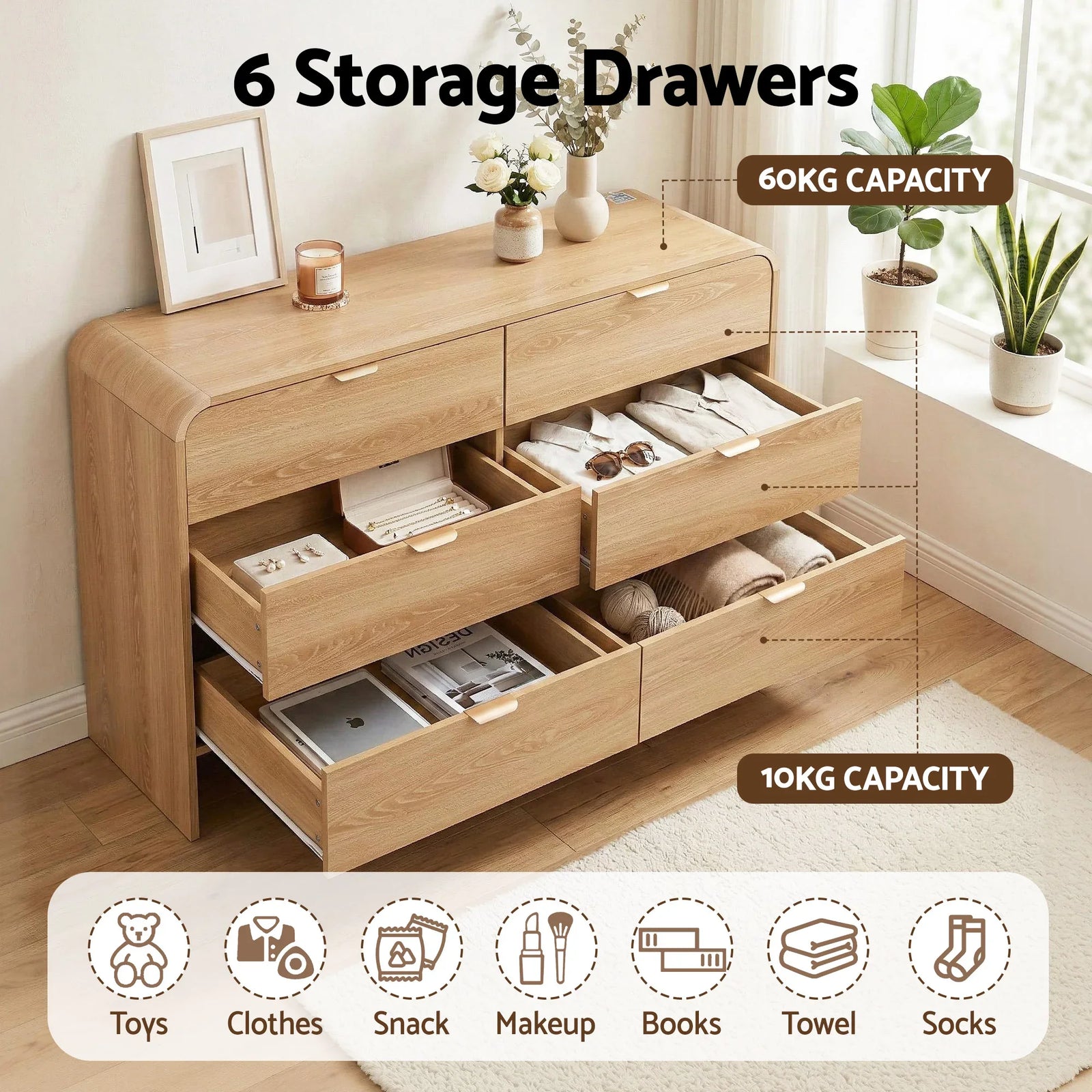 Artiss 6 Chest of Drawers Dresser Cabinet Pine