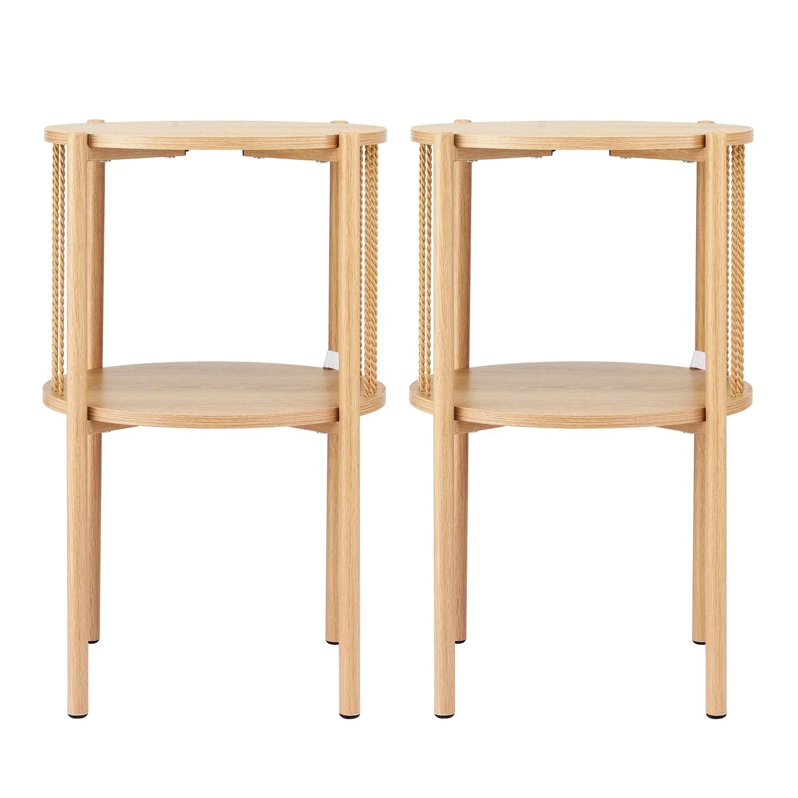 Artiss Set of 2 End Tables – Boho Straw‑Rope Design, 2‑Tier, 20kg Top Load, 39×65cm