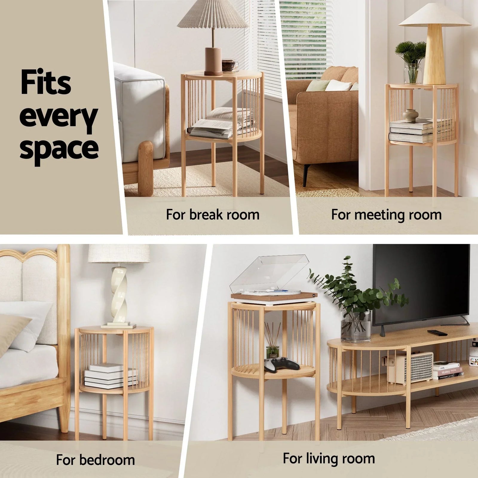 Artiss Set of 2 End Tables – Boho Straw‑Rope Design, 2‑Tier, 20kg Top Load, 39×65cm