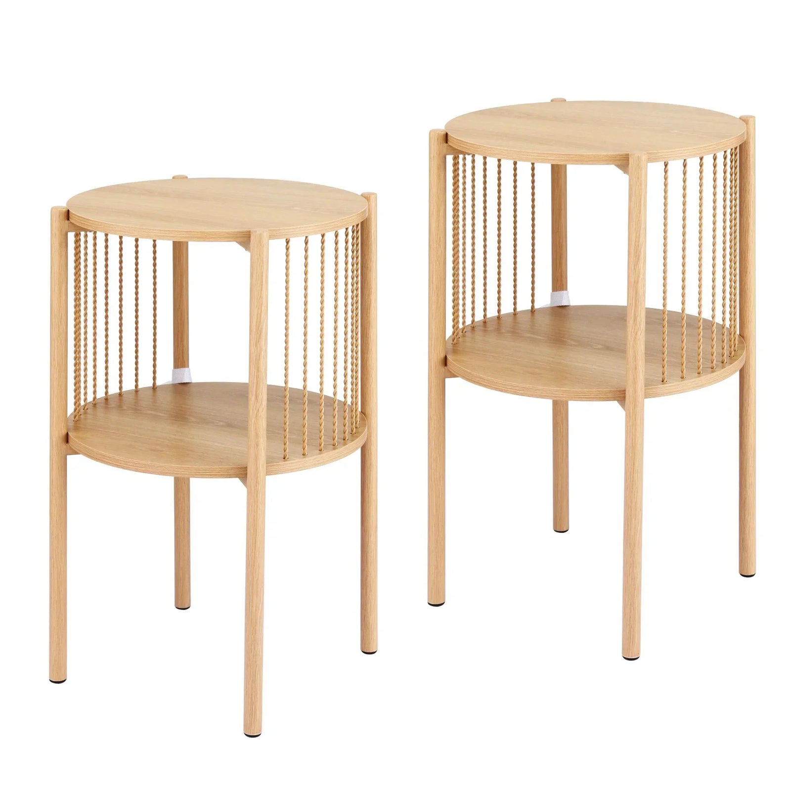 Artiss Set of 2 End Tables – Boho Straw‑Rope Design, 2‑Tier, 20kg Top Load, 39×65cm