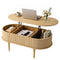 Artiss Lift‑Top Coffee Table 100cm – Oval Fluted Design, Hidden Storage, Natural