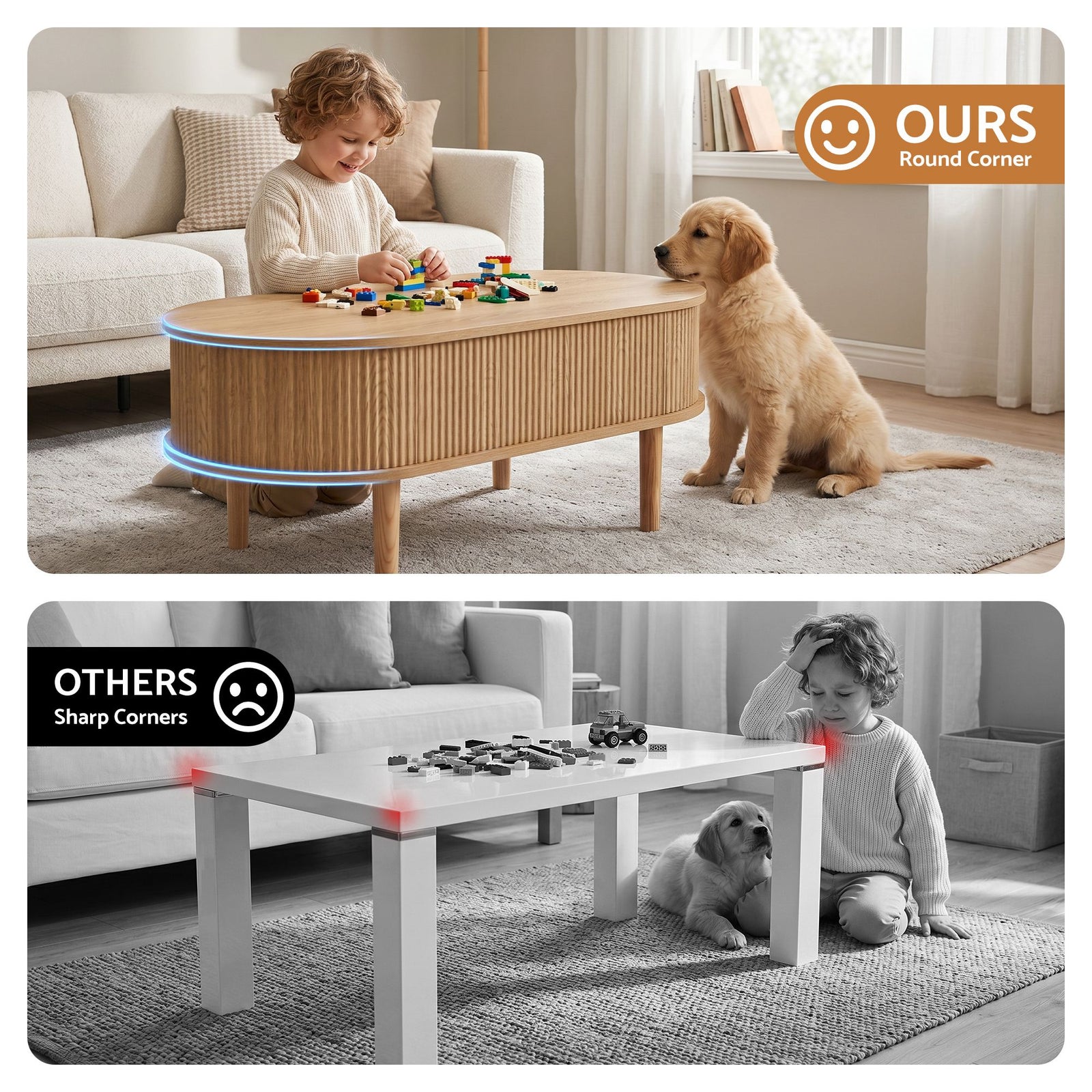 Artiss Lift‑Top Coffee Table 100cm – Oval Fluted Design, Hidden Storage, Natural