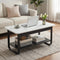 2‑Tier Coffee Table – 80cm Marble Finish, U‑Shaped Base, Storage Shelf