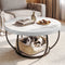 2‑Tier Round Coffee Table – 80cm Marble Finish, Metal Frame, Storage Shelf