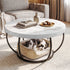 2‑Tier Round Coffee Table – 80cm Marble Finish, Metal Frame, Storage Shelf