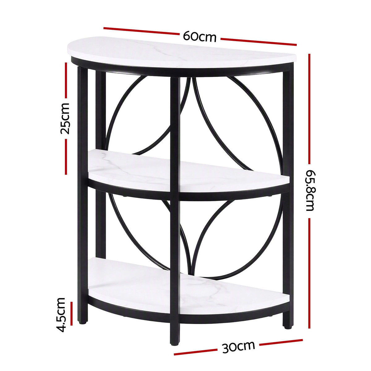 Artiss Half Moon 3 Tier End Table Side Table Marble Effect White & Black Metal