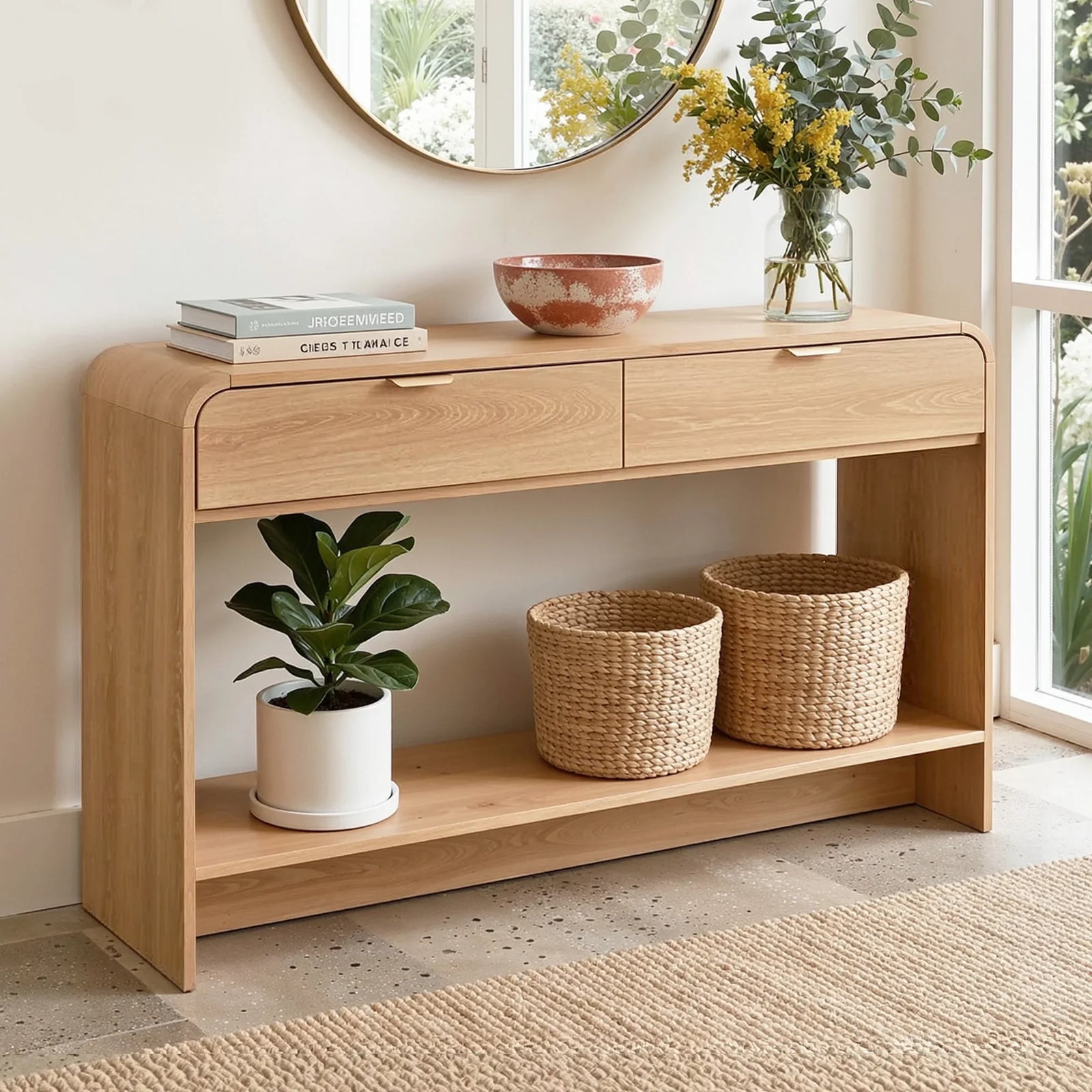 Console Table Hallway Entryway Storage Drawer Shelf Curved Edge 120CM Pine