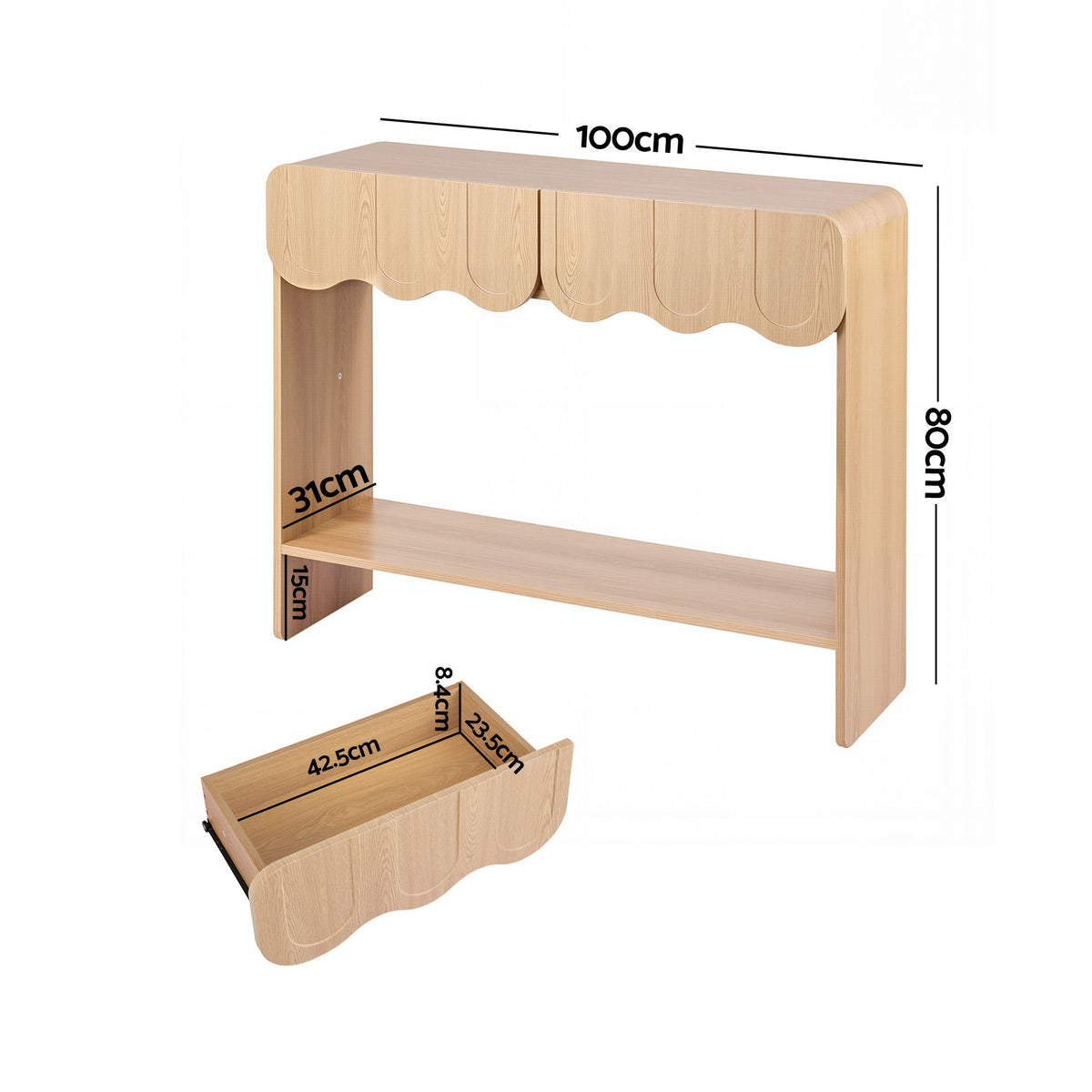 Artiss 2-Drawer Console Table, Scalloped Front, Rounded Corners, 100cm