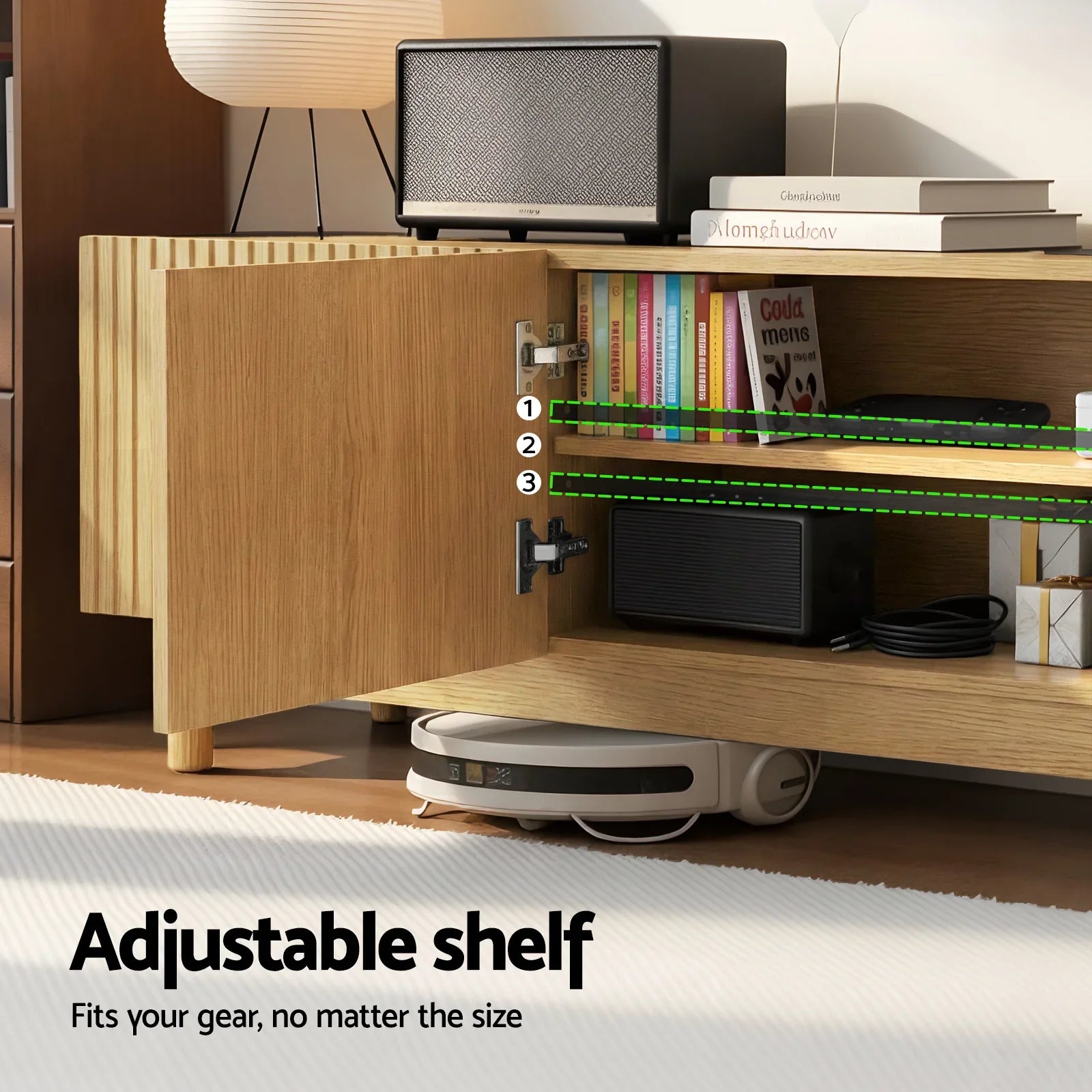 180cm Entertainment Unit – Fluted Doors, Storage Cabinets, Pine