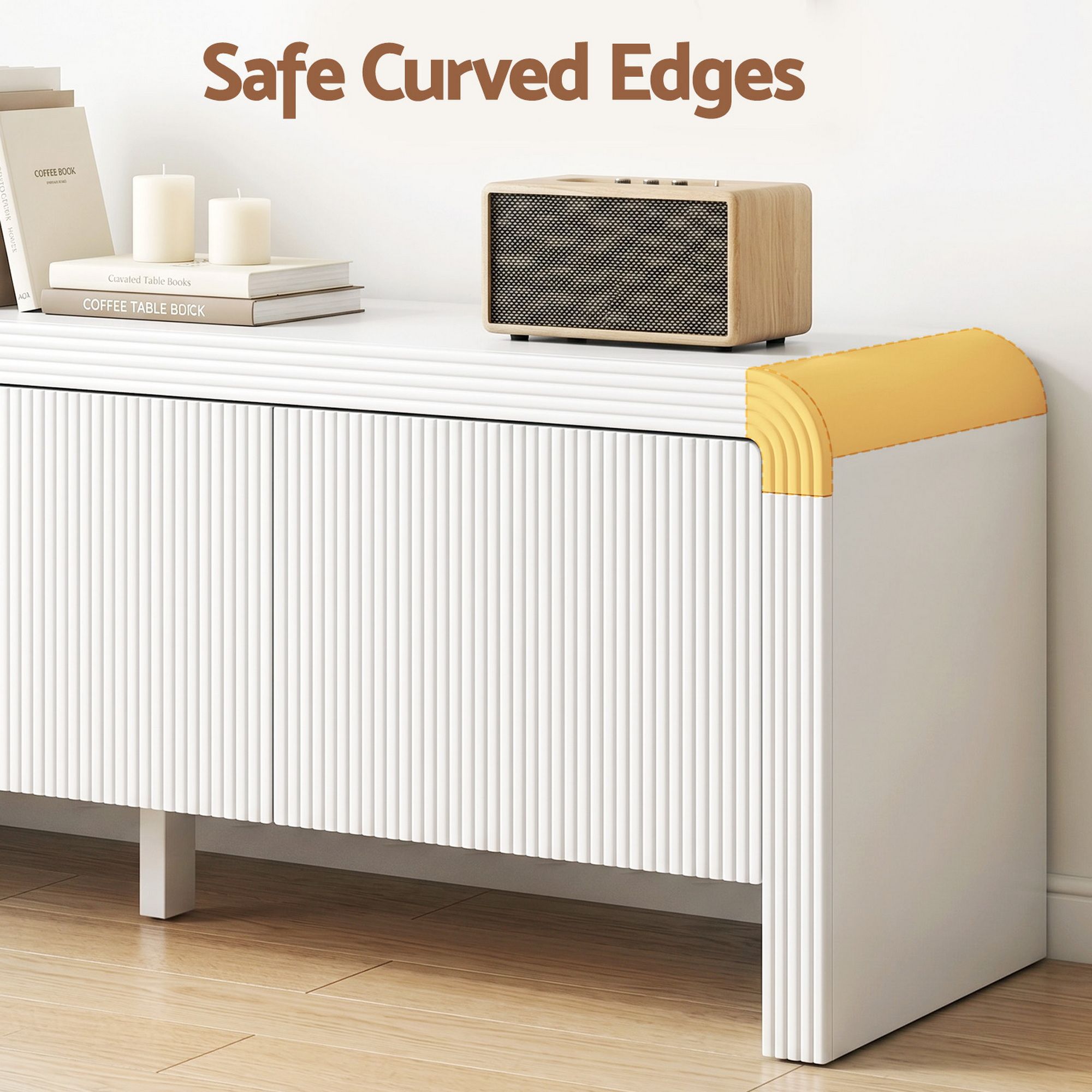180cm White TV Unit – Fluted Doors, Push‑to‑Open, Soft Close, 70kg Capacity