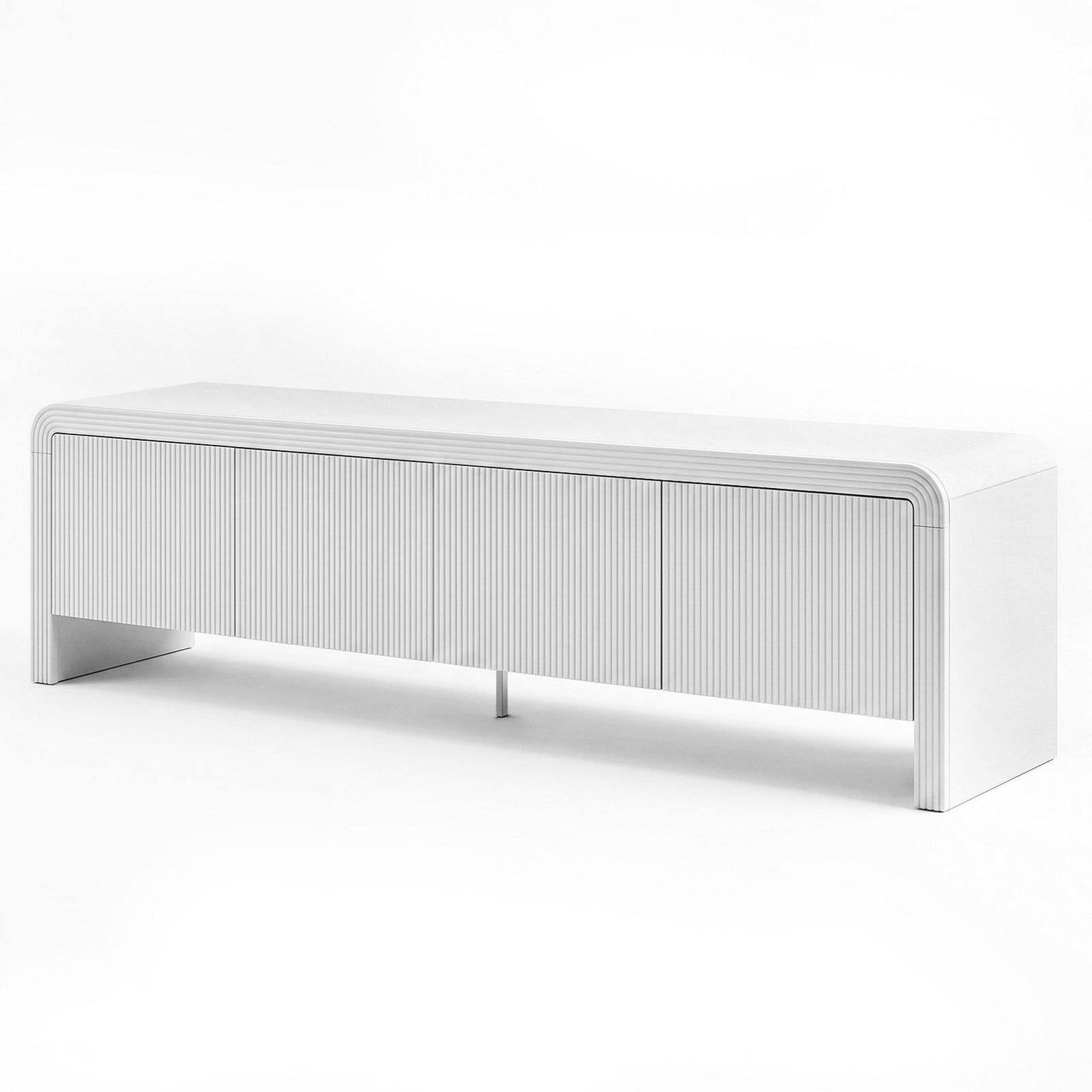 180cm White TV Unit – Fluted Doors, Push‑to‑Open, Soft Close, 70kg Capacity