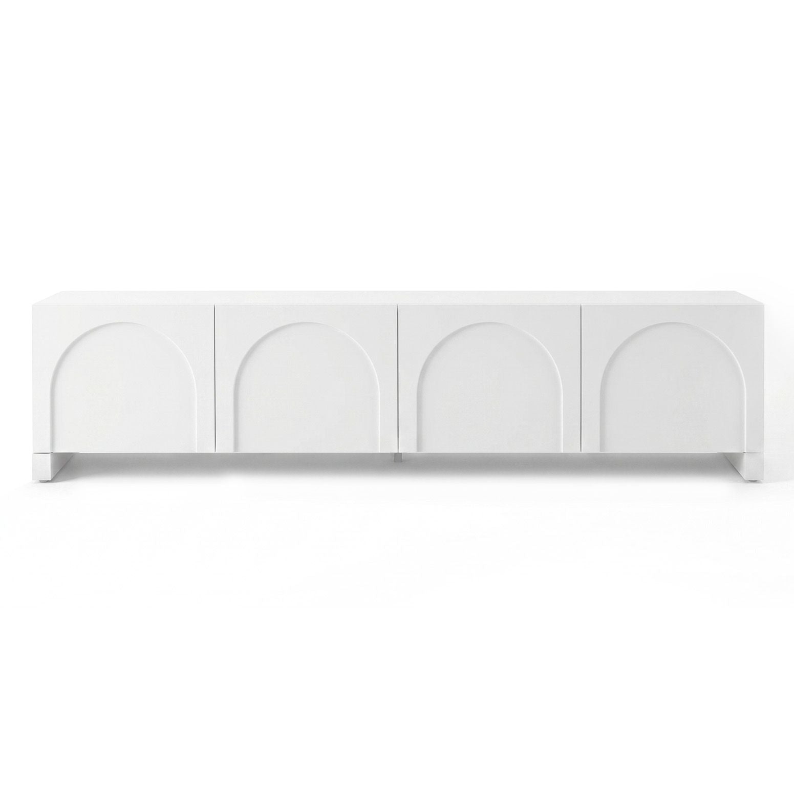 TV Unit 180cm White – Concave Entertainment Cabinet with Adjustable Shelves