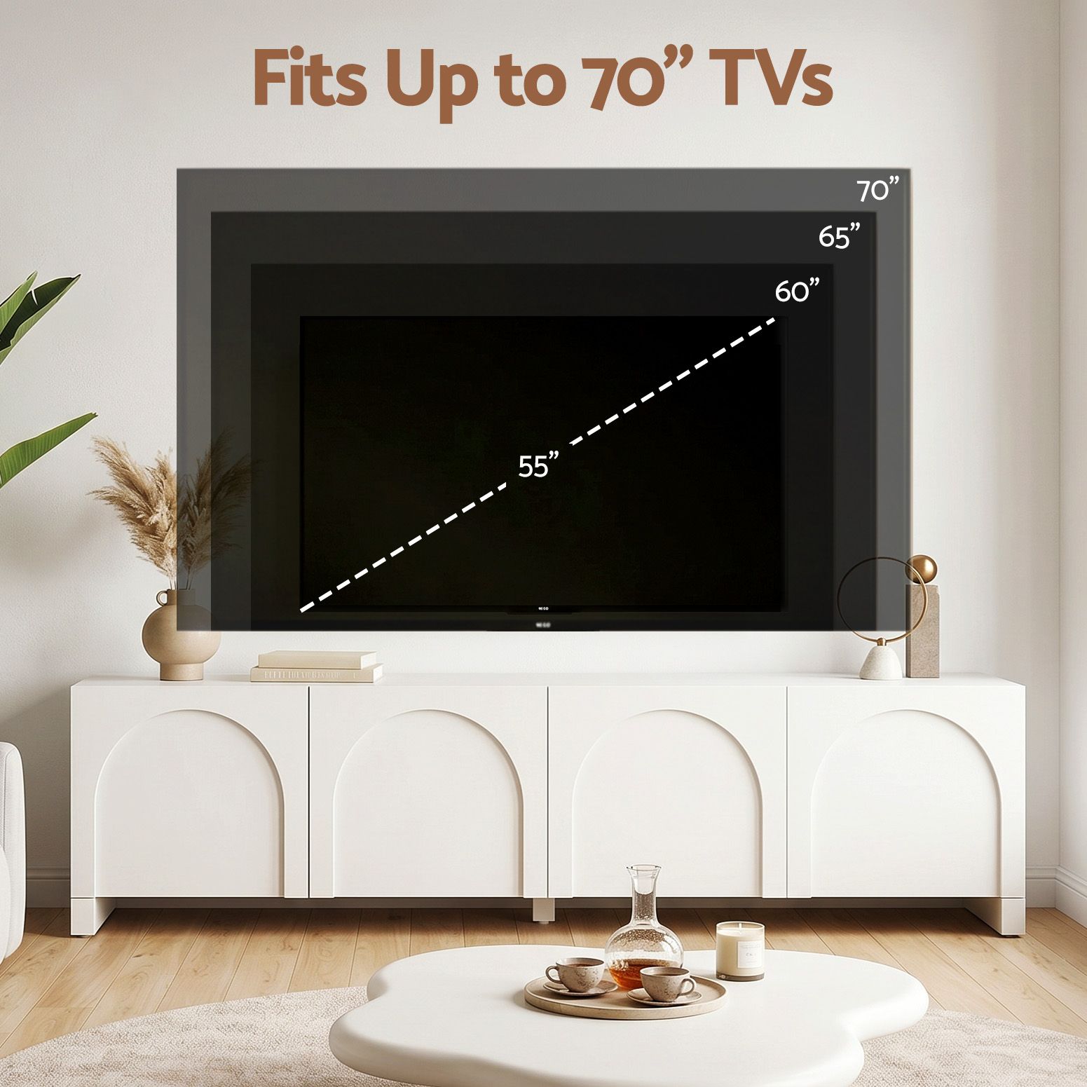 TV Unit 180cm White – Concave Entertainment Cabinet with Adjustable Shelves