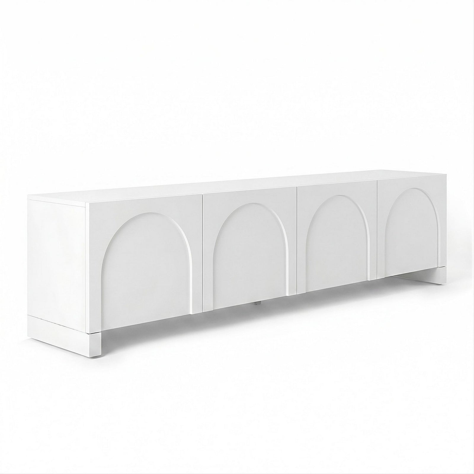 TV Unit 180cm White – Concave Entertainment Cabinet with Adjustable Shelves