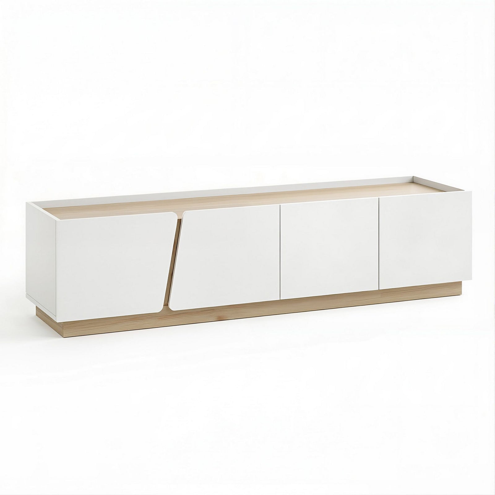 Artiss TV Unit 180cm White & Pine – 4 Cabinets, Soft‑Close, 70kg Top, Cable Holes