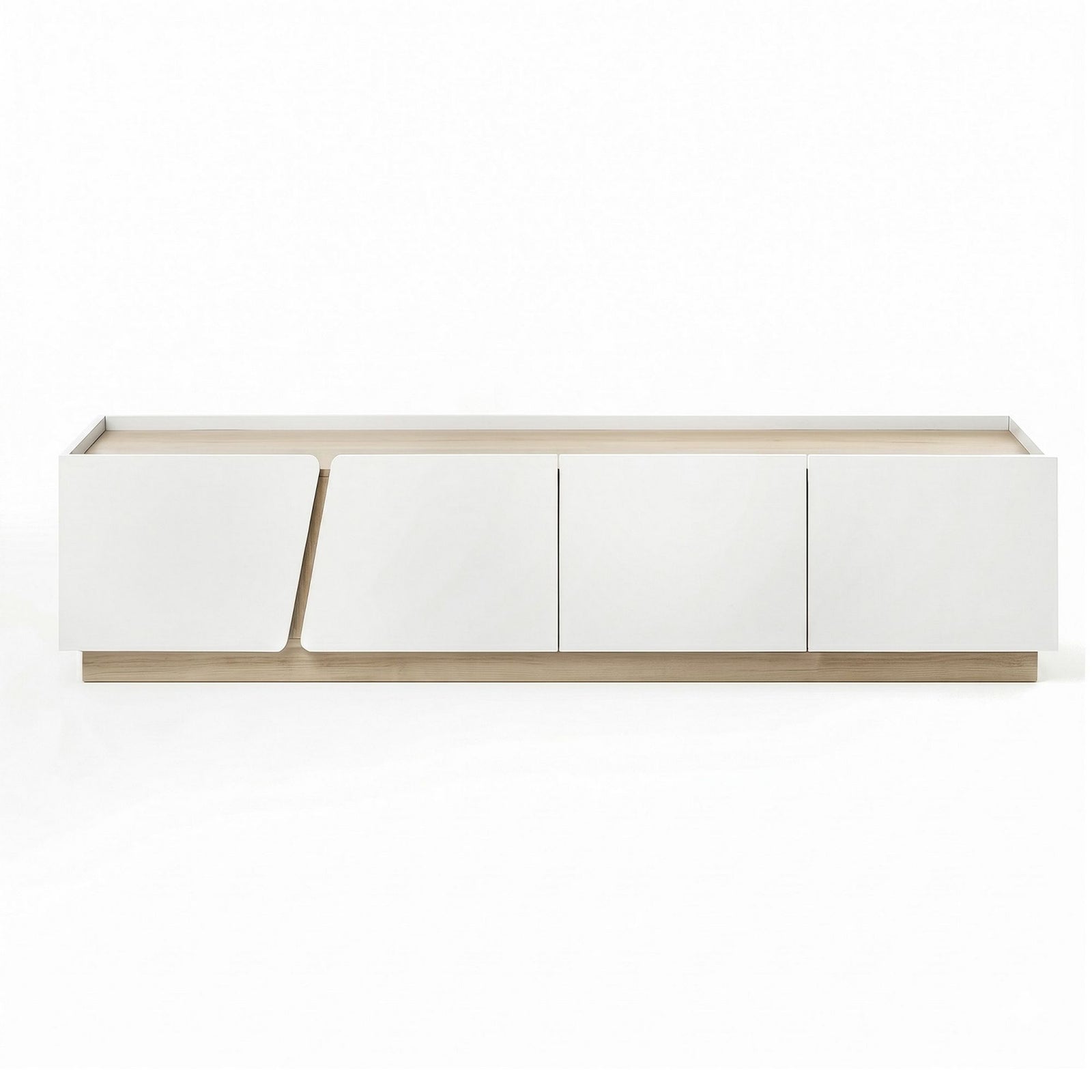 Artiss TV Unit 180cm White & Pine – 4 Cabinets, Soft‑Close, 70kg Top, Cable Holes